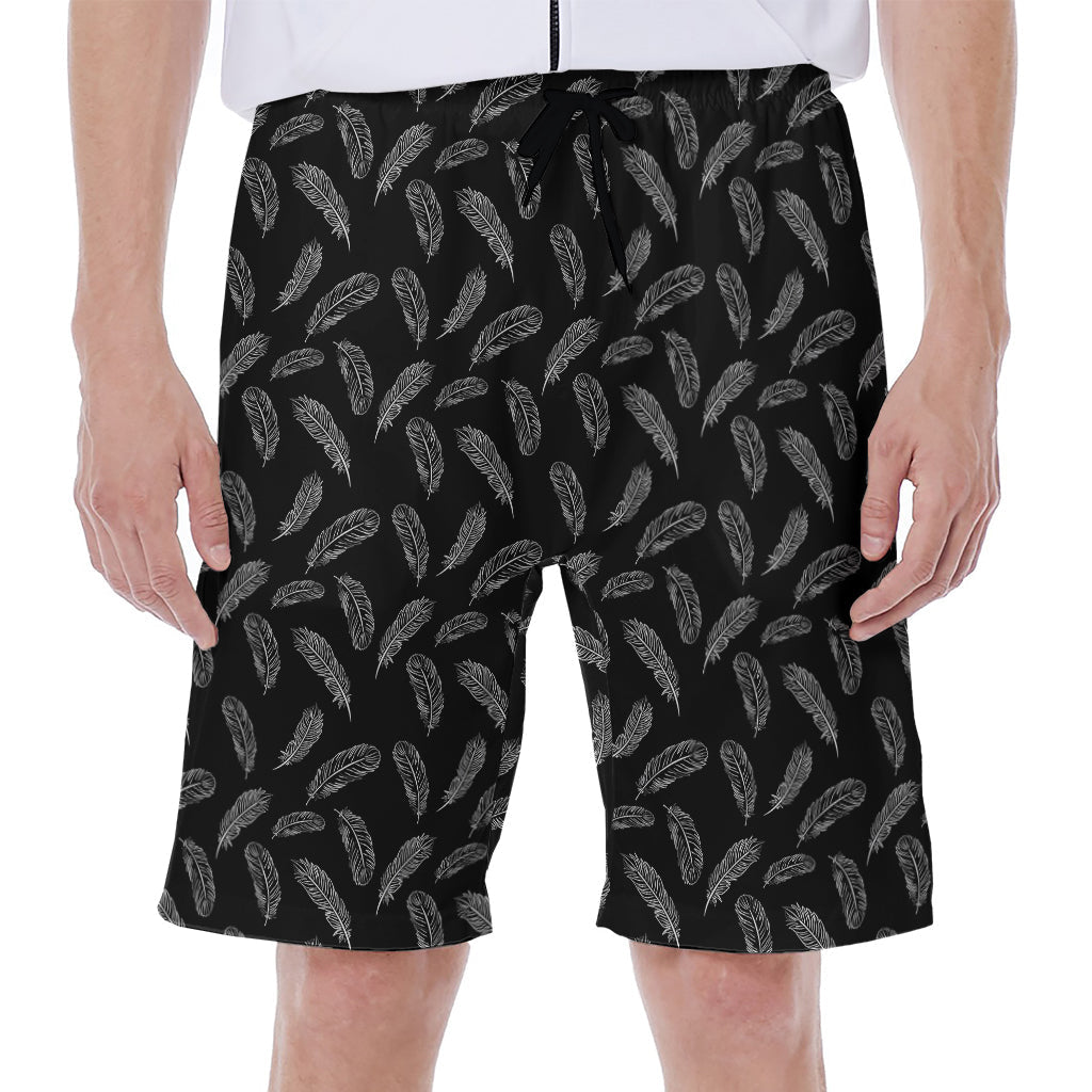 Black and White Feather Hawaiian Men&#39;s Beach Shorts: Ride the Waves in Style! - 1