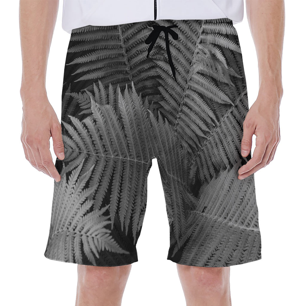 Black and White Fern Leaf Hawaiian Men's Beach Shorts - 1