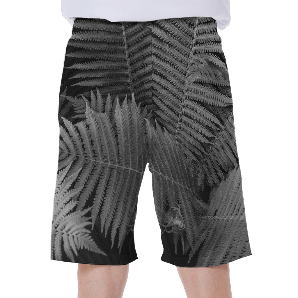 Black and White Fern Leaf Hawaiian Men's Beach Shorts - 1