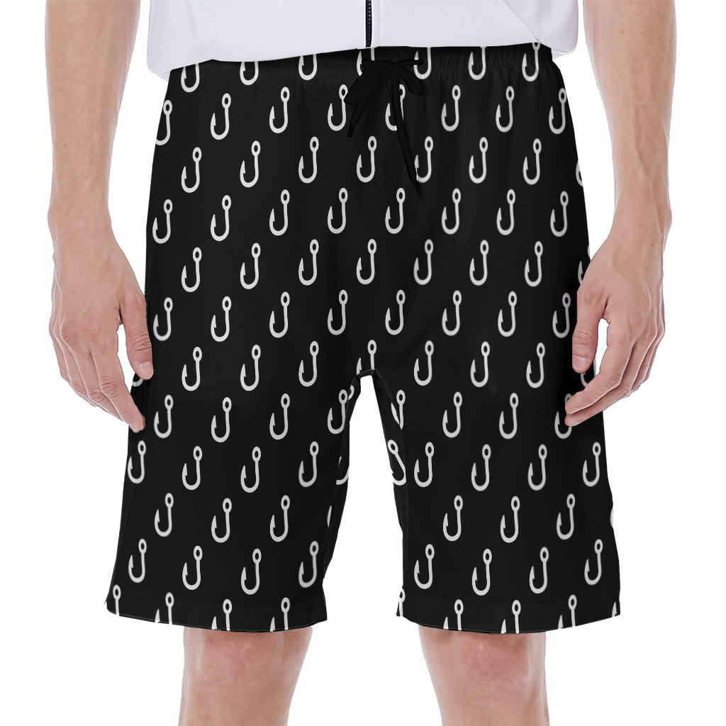 Black and White Fishing Hooks Print Hawaiian Men&#39;s Beach Shorts - 1