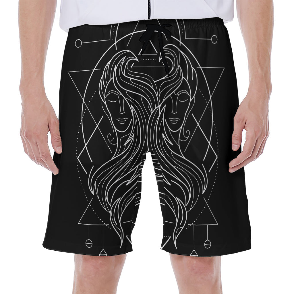 Black and White Gemini Print Men's Hawaiian Beach Shorts - 1