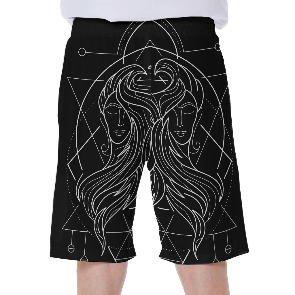 Black and White Gemini Print Men's Hawaiian Beach Shorts - 1