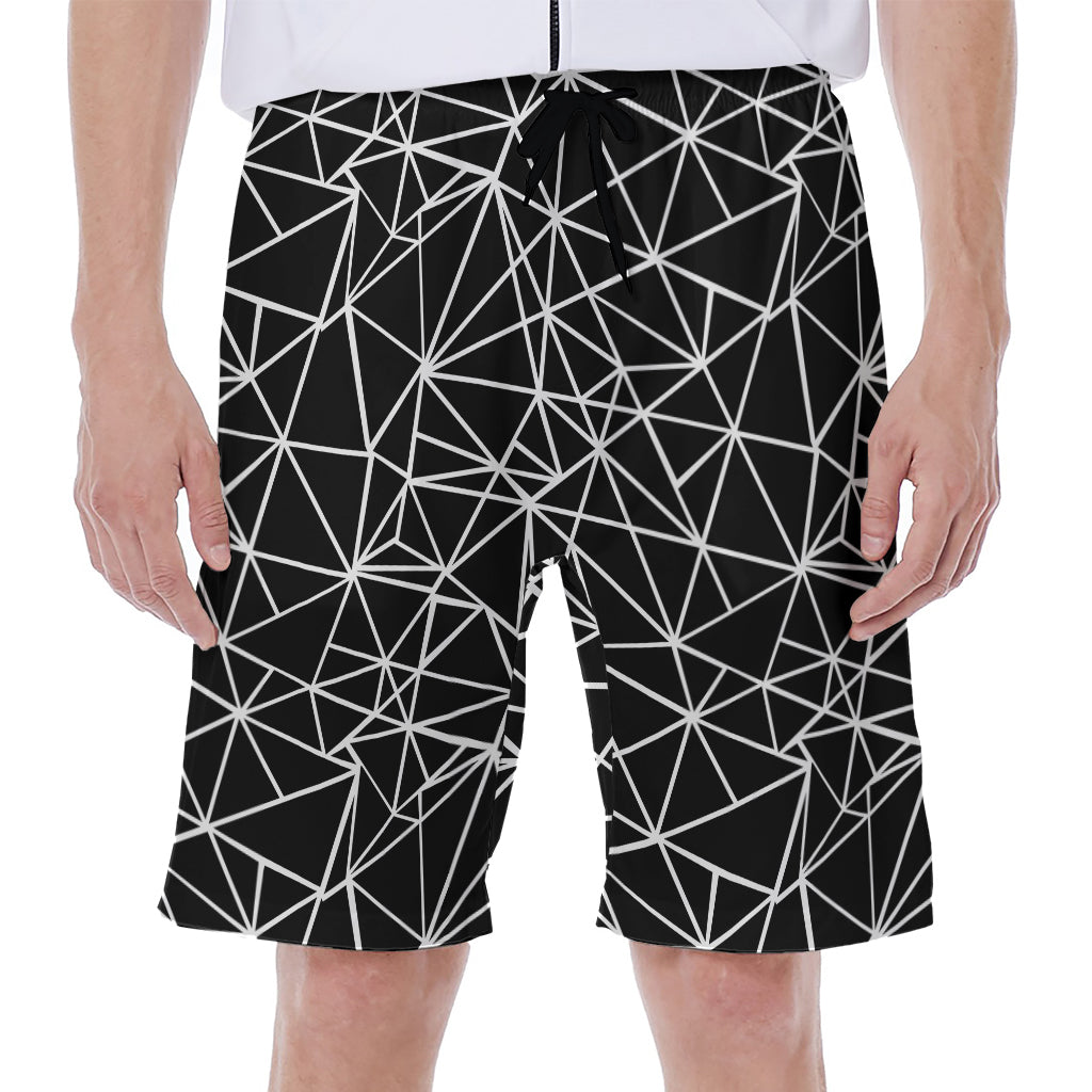 Black and White Geometric Mosaic Print Hawaiian Men's Beach Shorts - 1