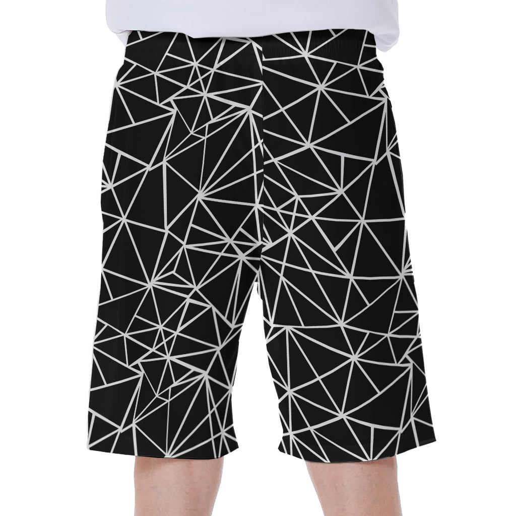 Black and White Geometric Mosaic Print Hawaiian Men's Beach Shorts - 1