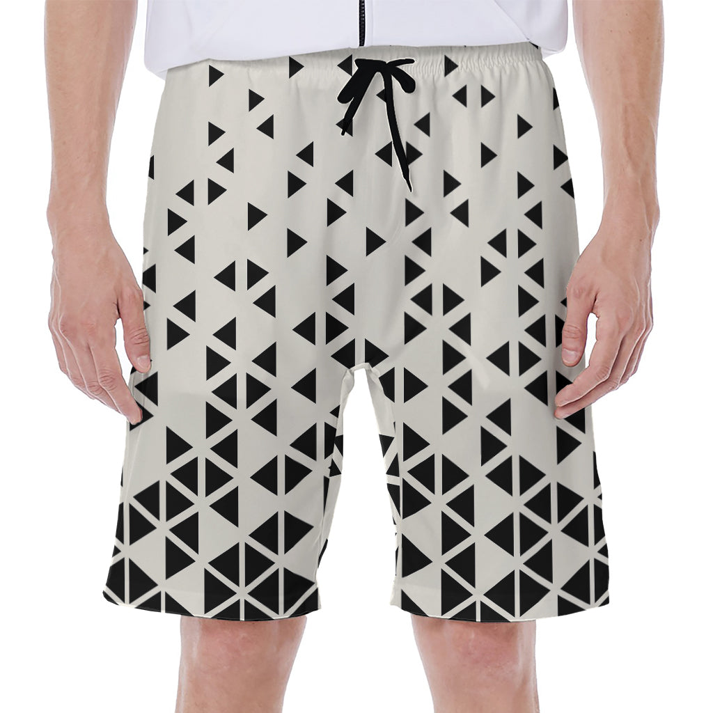 Black and White Geometric Pattern Hawaiian Men's Beach Shorts - 1