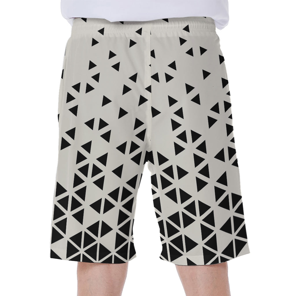 Black and White Geometric Pattern Hawaiian Men's Beach Shorts - 1