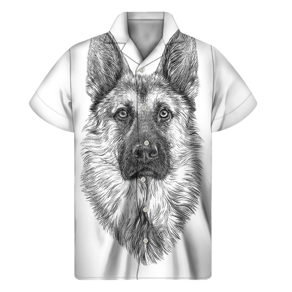 Tropical Vibes: Hawaiian Short Sleeve Shirt in Black and White German Shepherd Print - 1