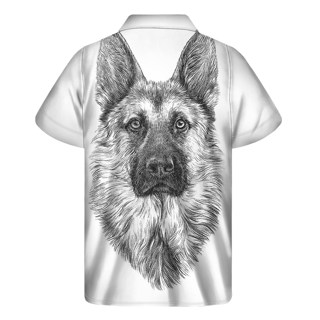 Tropical Vibes: Hawaiian Short Sleeve Shirt in Black and White German Shepherd Print - 2