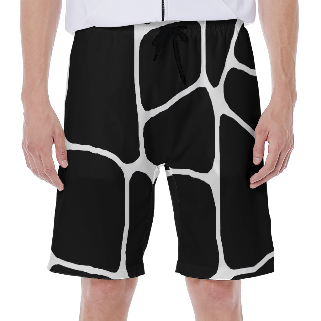 Black and White Giraffe Print Hawaiian Men's Beach Shorts - 1