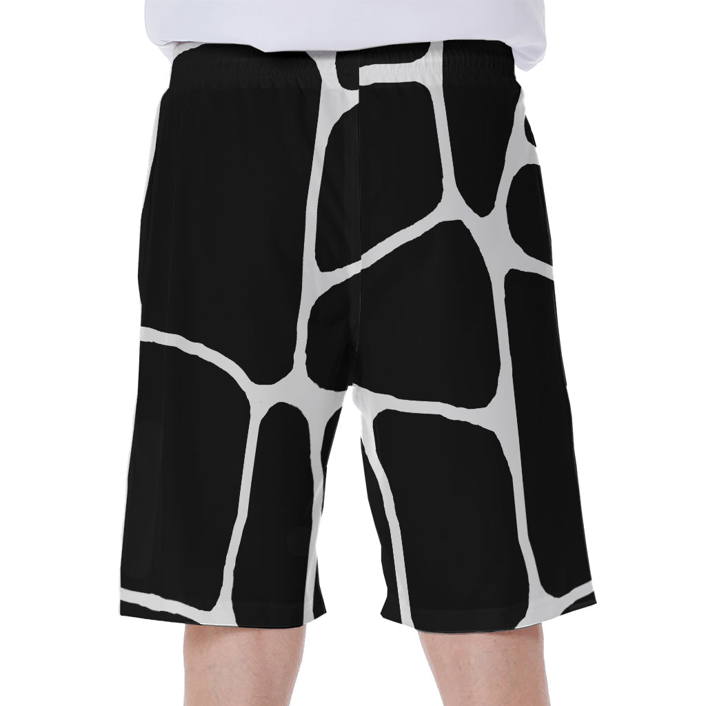 Black and White Giraffe Print Hawaiian Men's Beach Shorts - 1