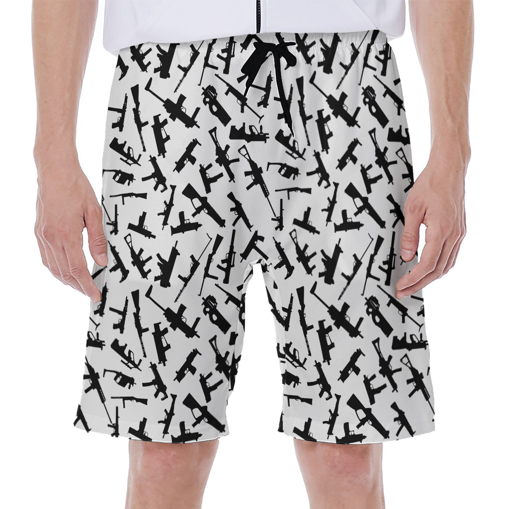 Black and White Guns Pattern Hawaiian Men&#39;s Beach Shorts - 1