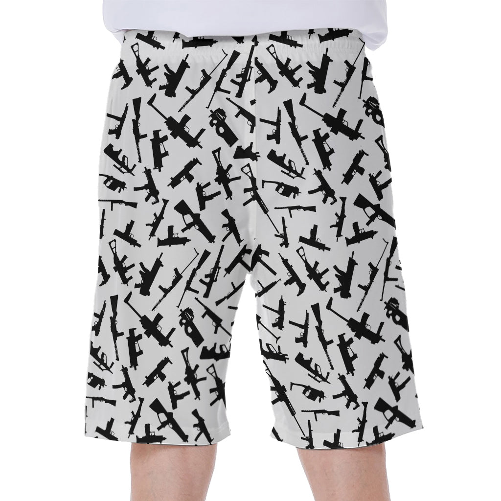 Black and White Guns Pattern Hawaiian Men&#39;s Beach Shorts - 2