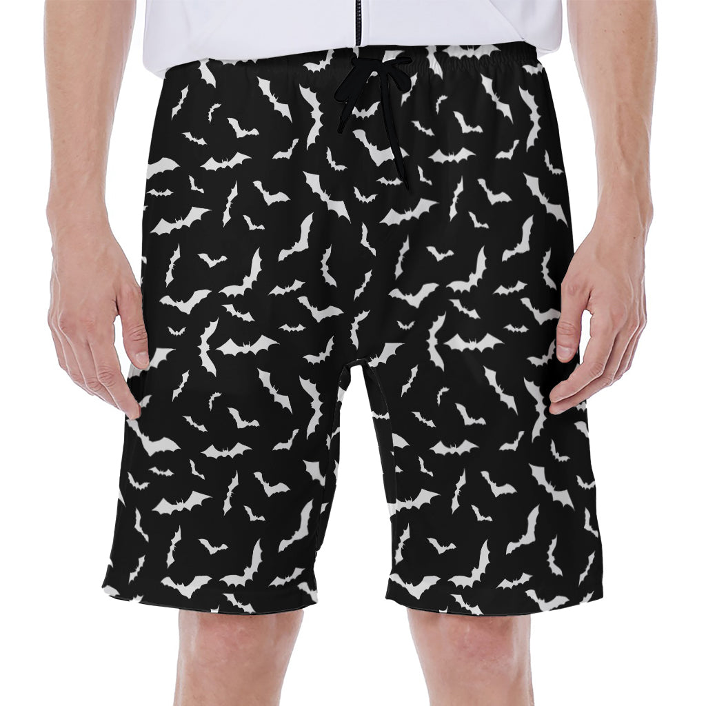 Black and White Halloween Bat Print Hawaiian Men&#39;s Beach Shorts - 1