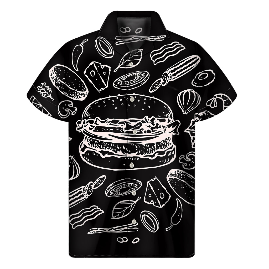 Black and White Hamburger Hawaiian Shirt - 1