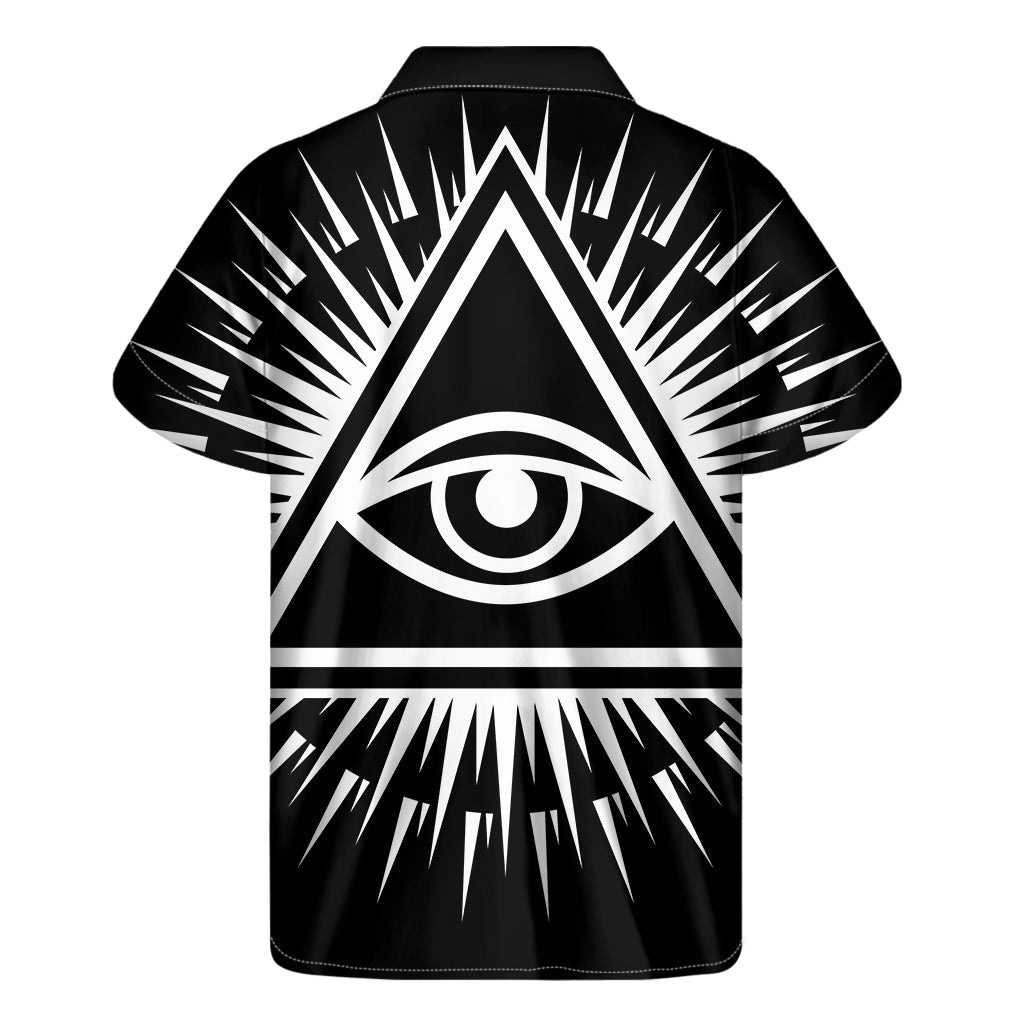 Black and White Illuminati Print Hawaiian Short Sleeve Shirt - 2