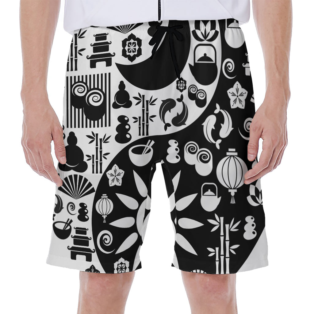 Black and White Yin Yang Hawaiian Men&#39;s Beach Shorts - 1