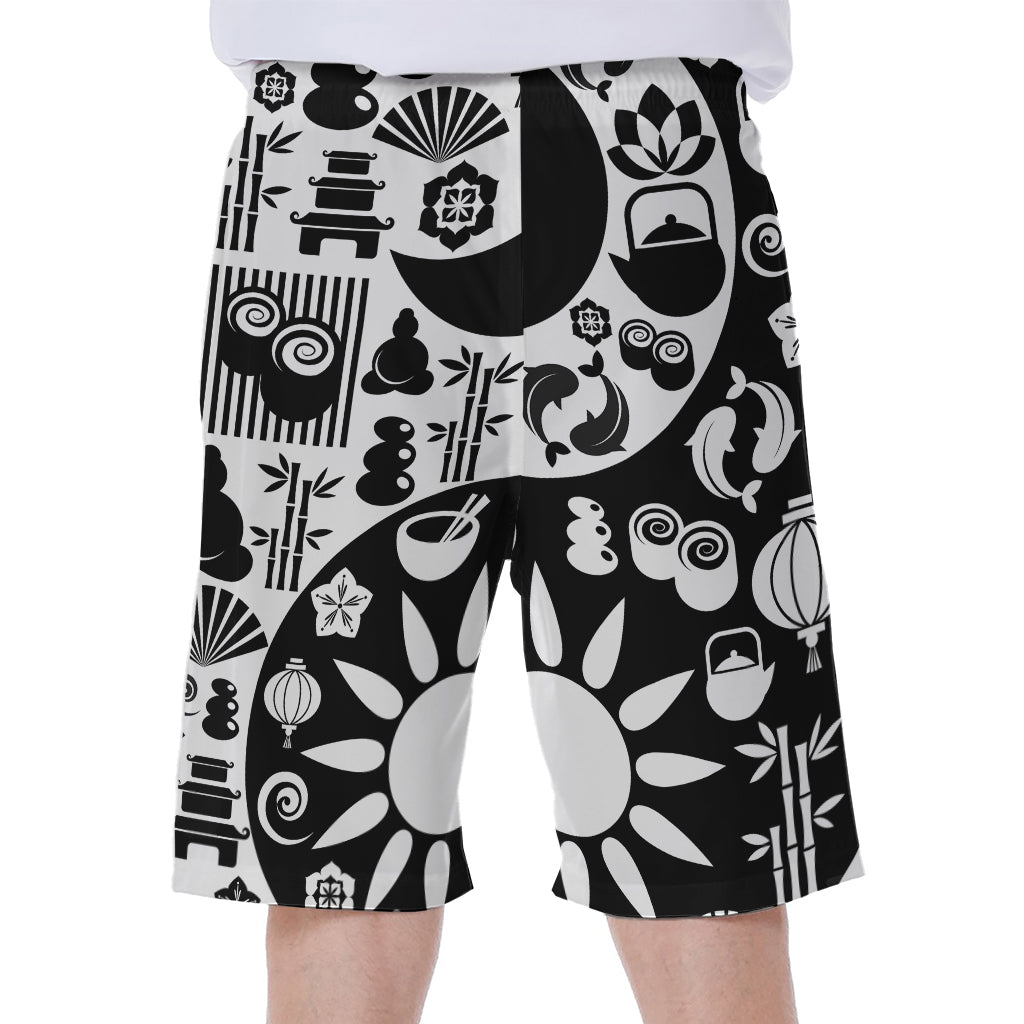 Black and White Yin Yang Hawaiian Men&#39;s Beach Shorts - 2