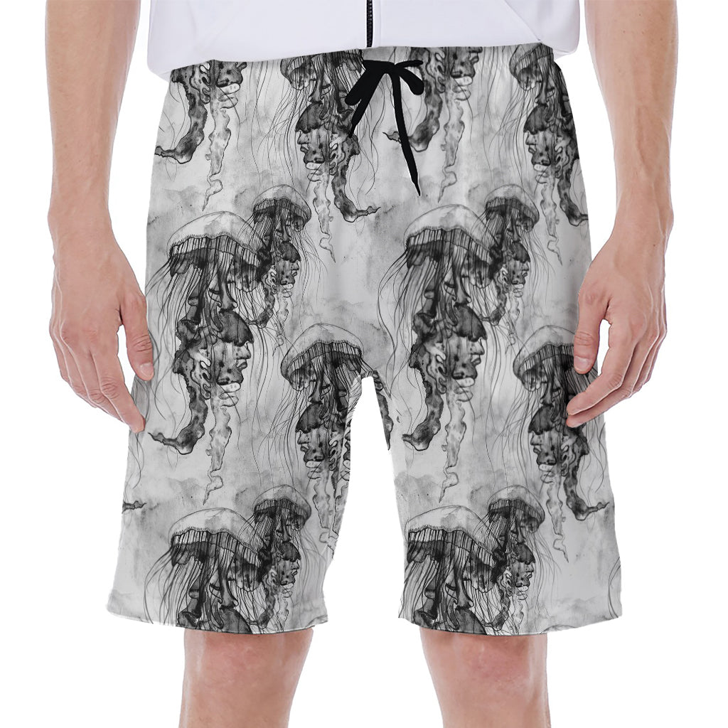 Black and White Jellyfish Hawaiian Beach Shorts for Men - 1