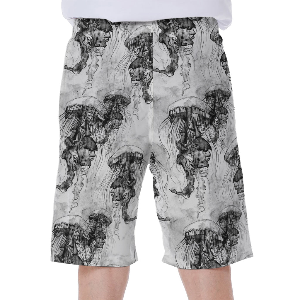 Black and White Jellyfish Hawaiian Beach Shorts for Men - 2