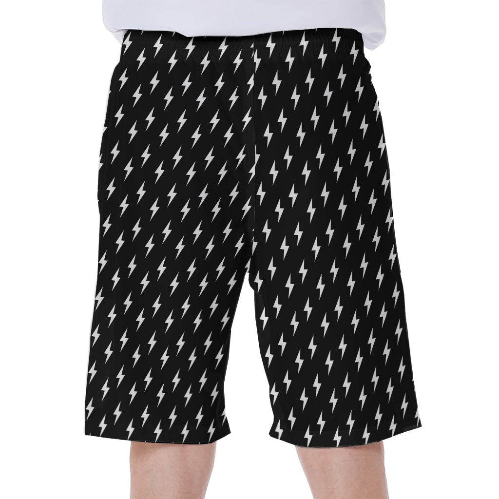 Black and White Lightning Pattern Hawaiian Men's Beach Shorts - 1