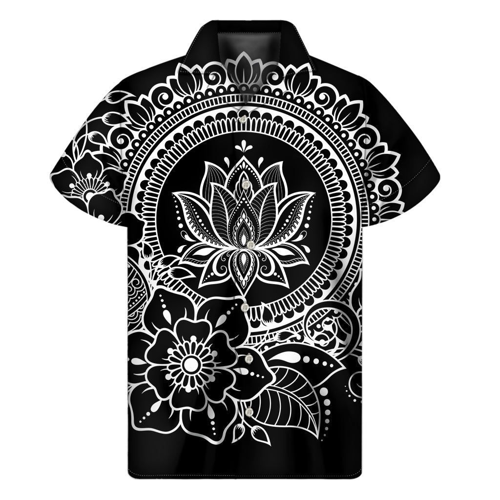 Black and White Lotus Flower Print Hawaiian Shirt - Embrace Island Style - 1