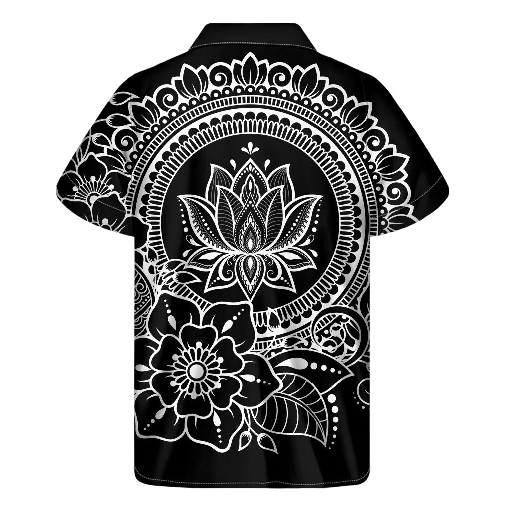 Black and White Lotus Flower Print Hawaiian Shirt - Embrace Island Style - 2