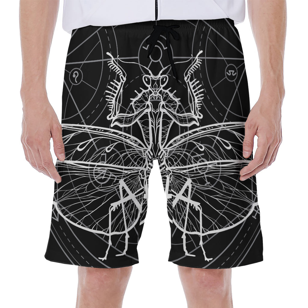 Black and White Mantis Spirit Hawaiian Men&#39;s Beach Shorts - 1