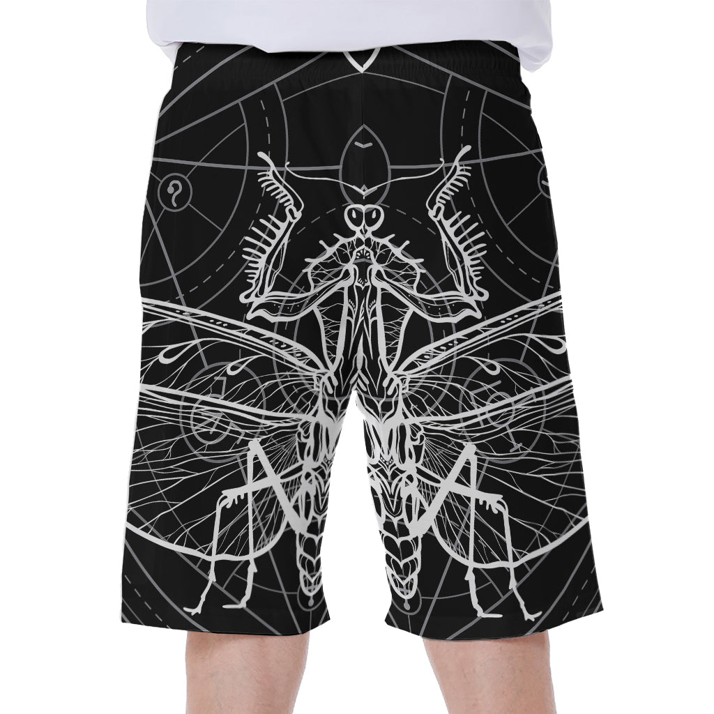 Black and White Mantis Spirit Hawaiian Men's Beach Shorts - 1