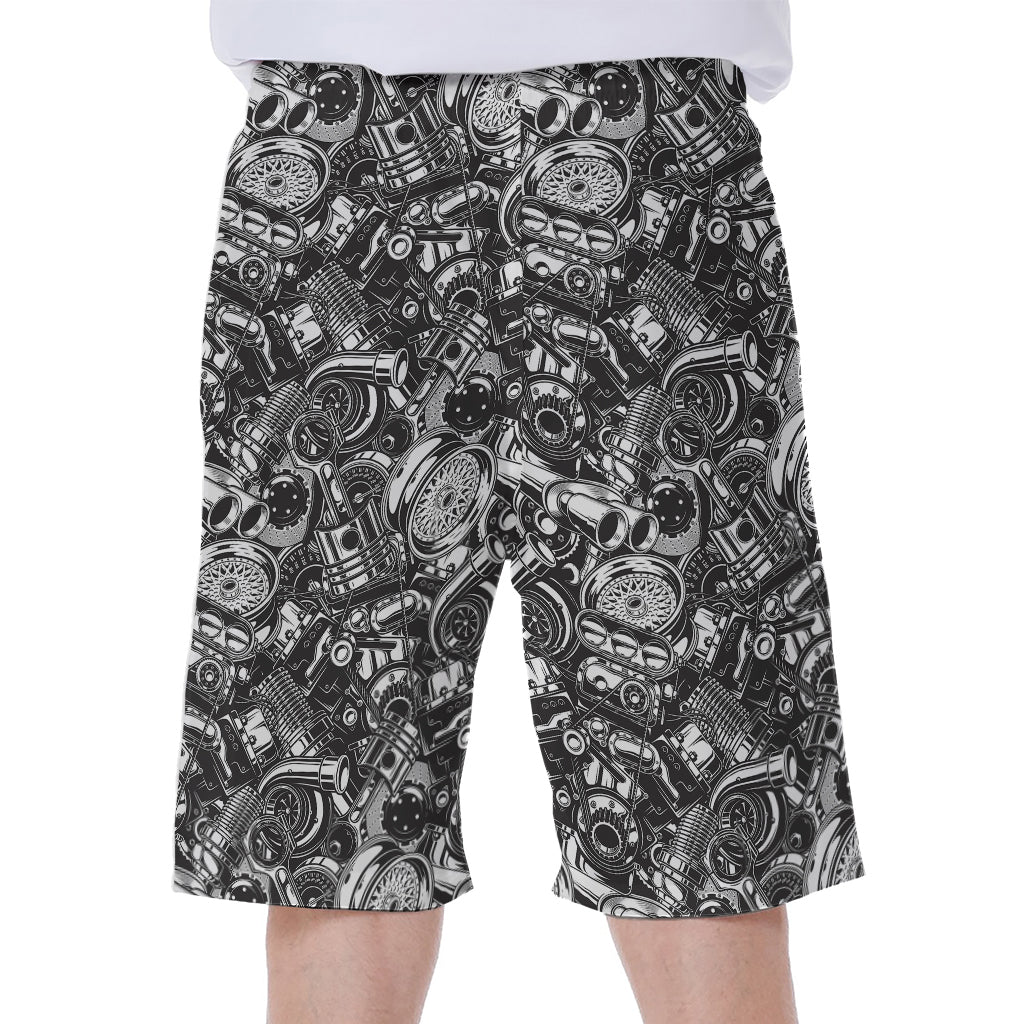 Black and White Mechanic Pattern Men's Hawaiian Beach Shorts - 1