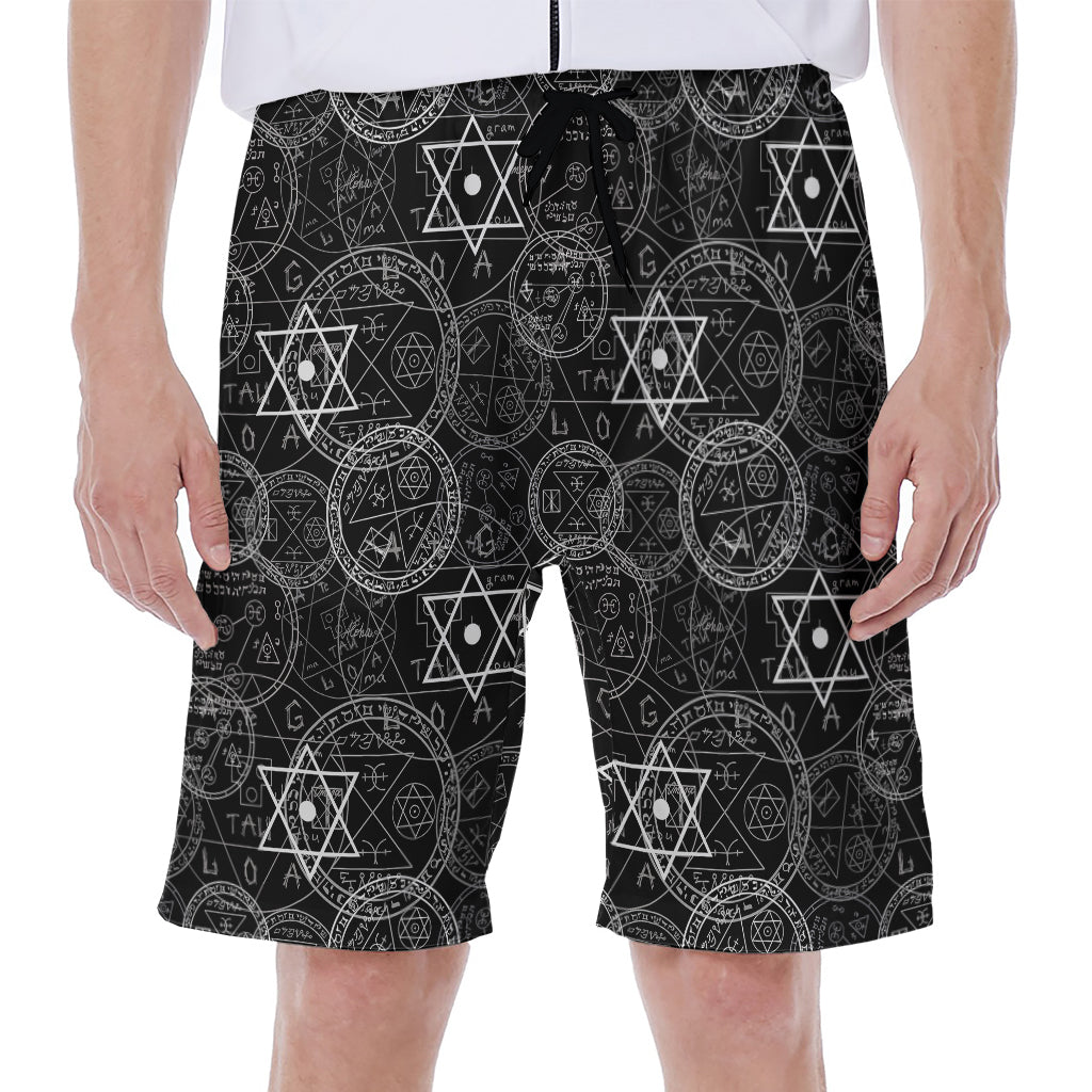 Black and White Mystic Witch Print Hawaiian Men's Beach Shorts - 1