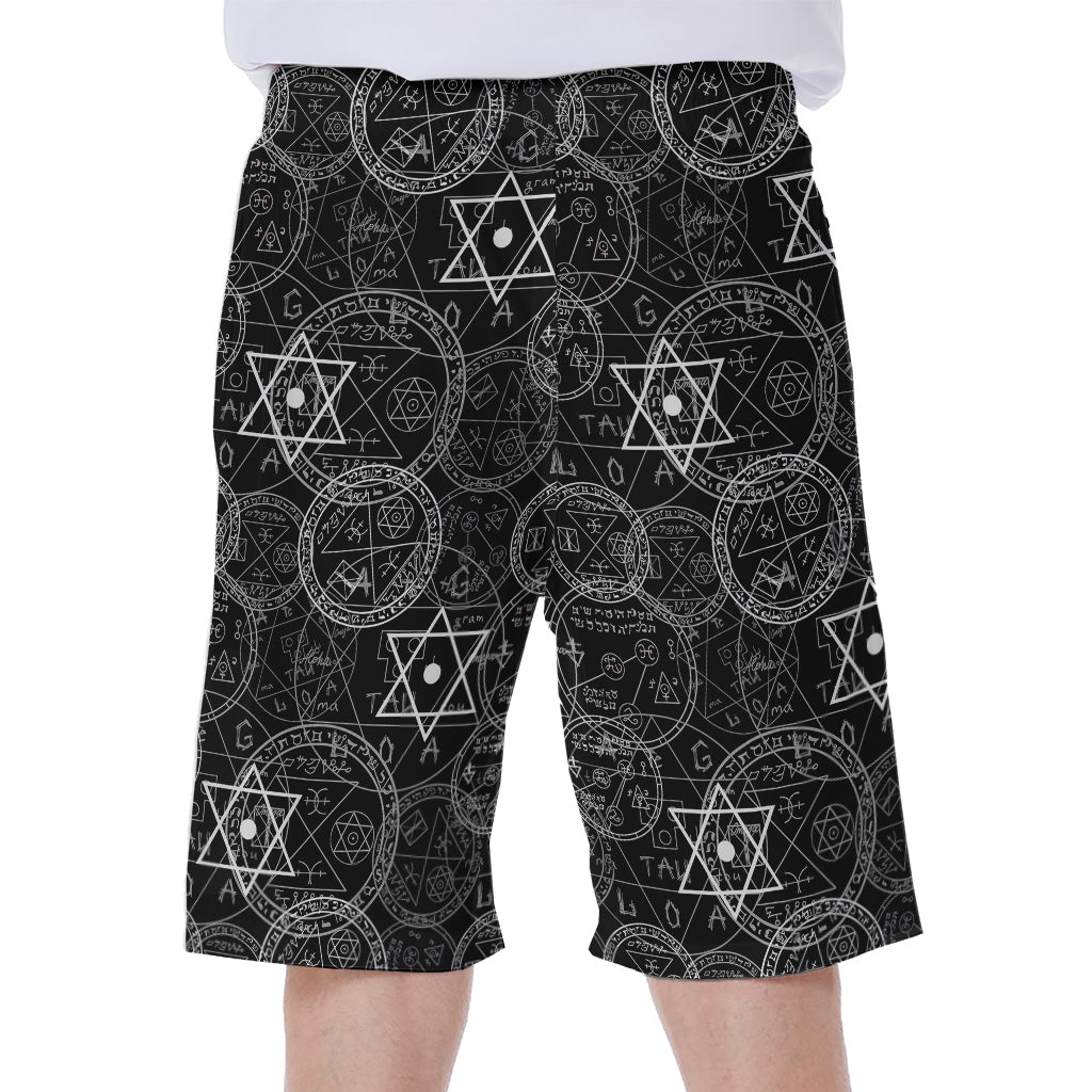 Black and White Mystic Witch Print Hawaiian Men's Beach Shorts - 1