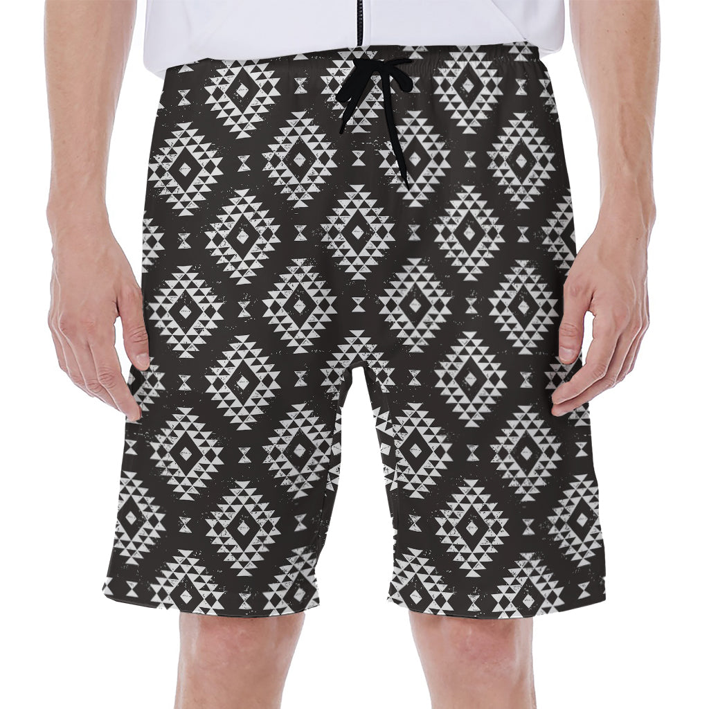 Black and White Navajo Pattern Hawaiian Men's Beach Shorts - 1