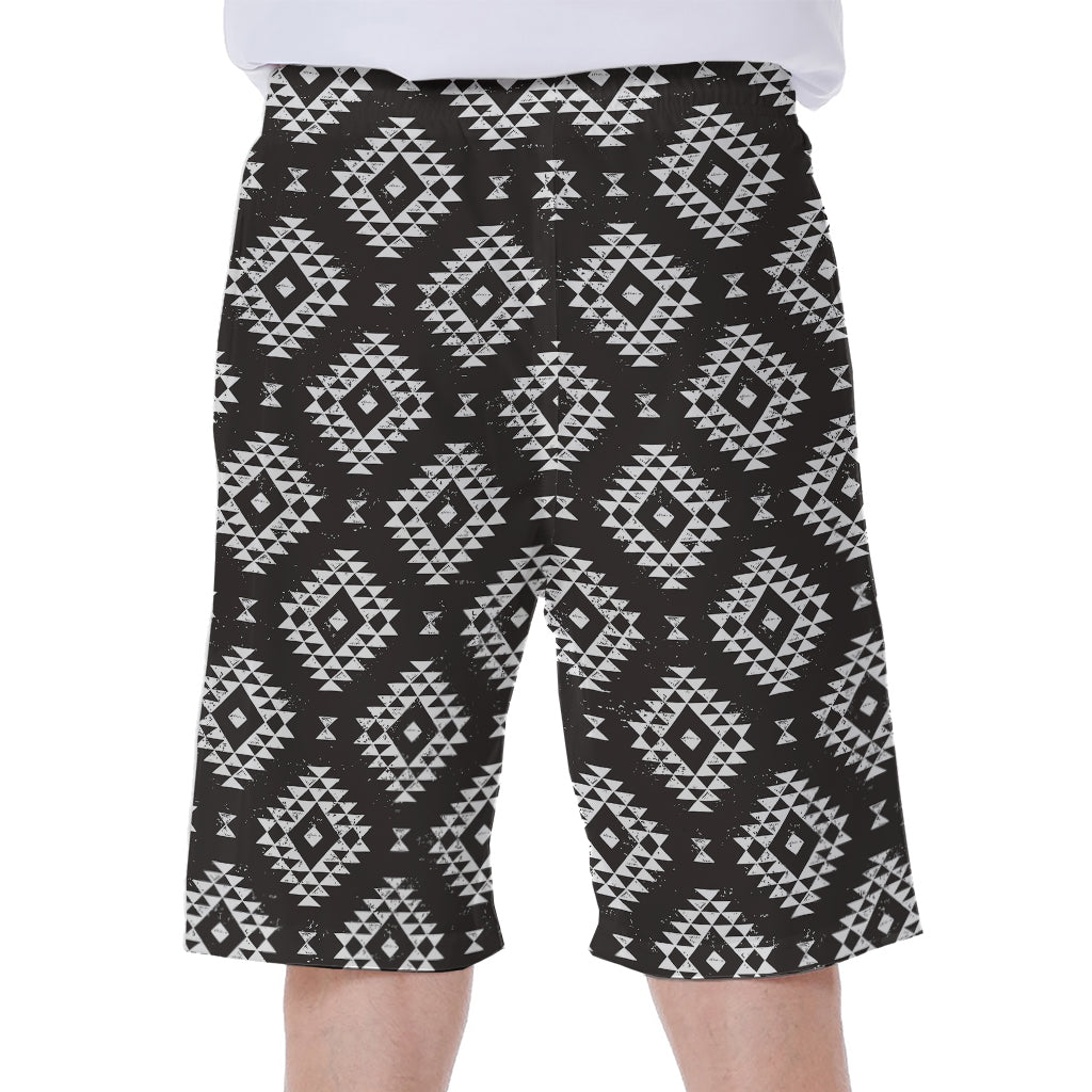 Black and White Navajo Pattern Hawaiian Men's Beach Shorts - 1