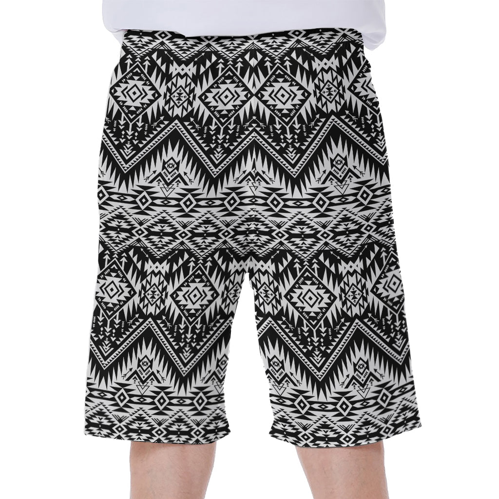 Black and White Navajo Print Hawaiian Men's Beach Shorts - 1