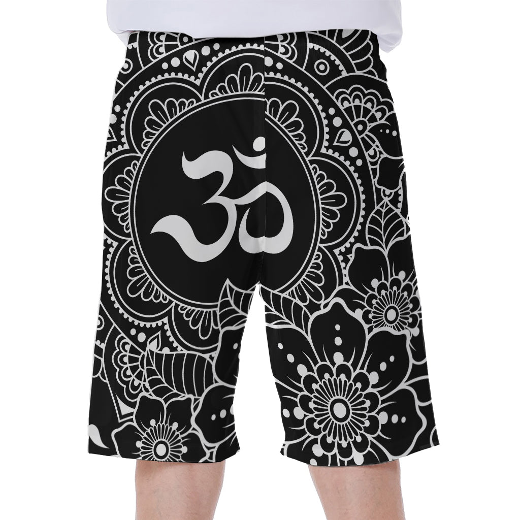 Black and White Om Print Hawaiian Men's Beach Shorts - 1