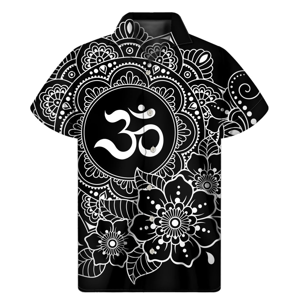 Om Print Hawaiian Short Sleeve Shirt in Black and White - 1