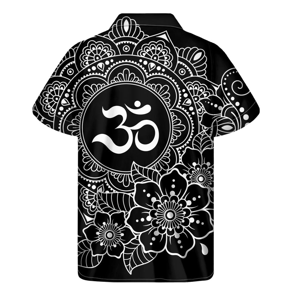 Om Print Hawaiian Short Sleeve Shirt in Black and White - 2