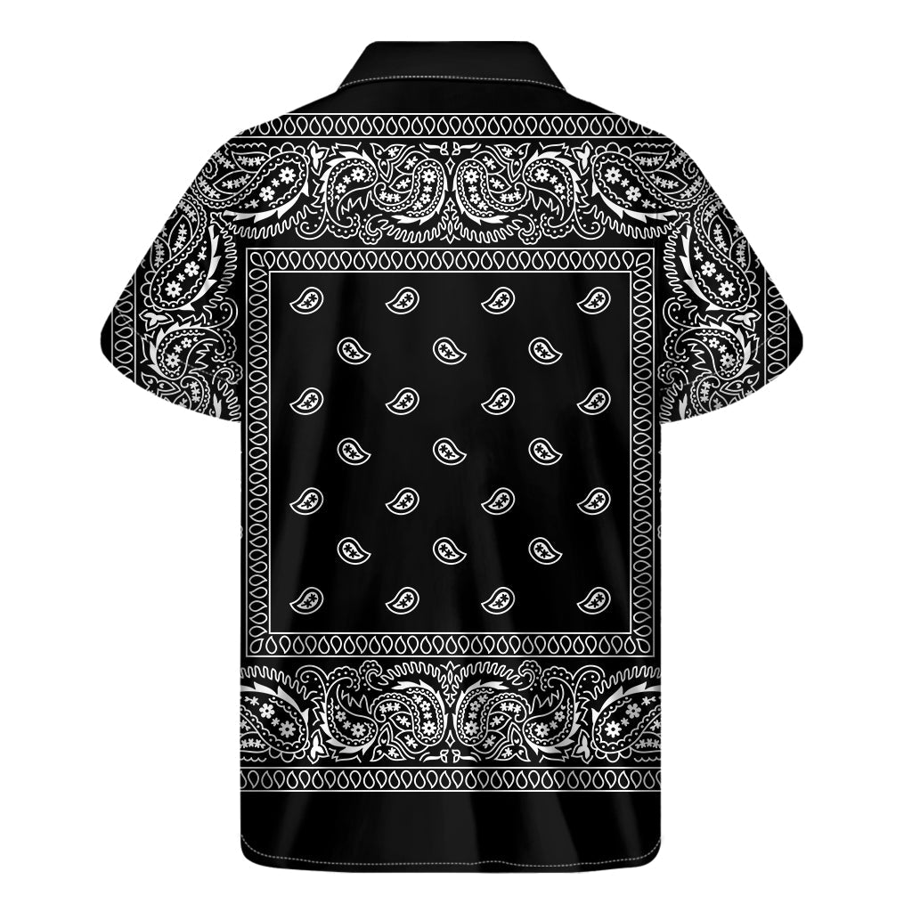 Black and White Paisley Bandana Print Hawaiian Short Sleeve Shirt - 2