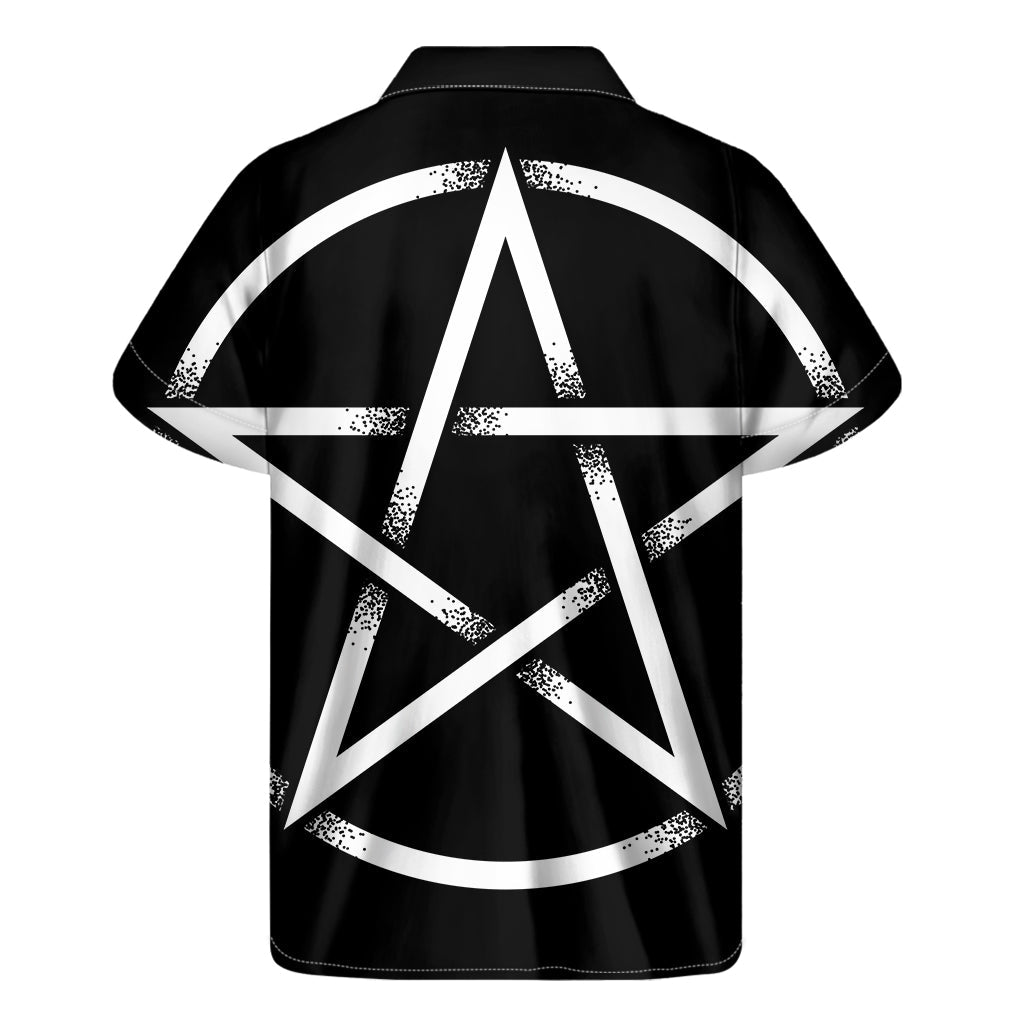 Black and White Pentagram Symbol Hawaiian Short Sleeve Shirt - 1