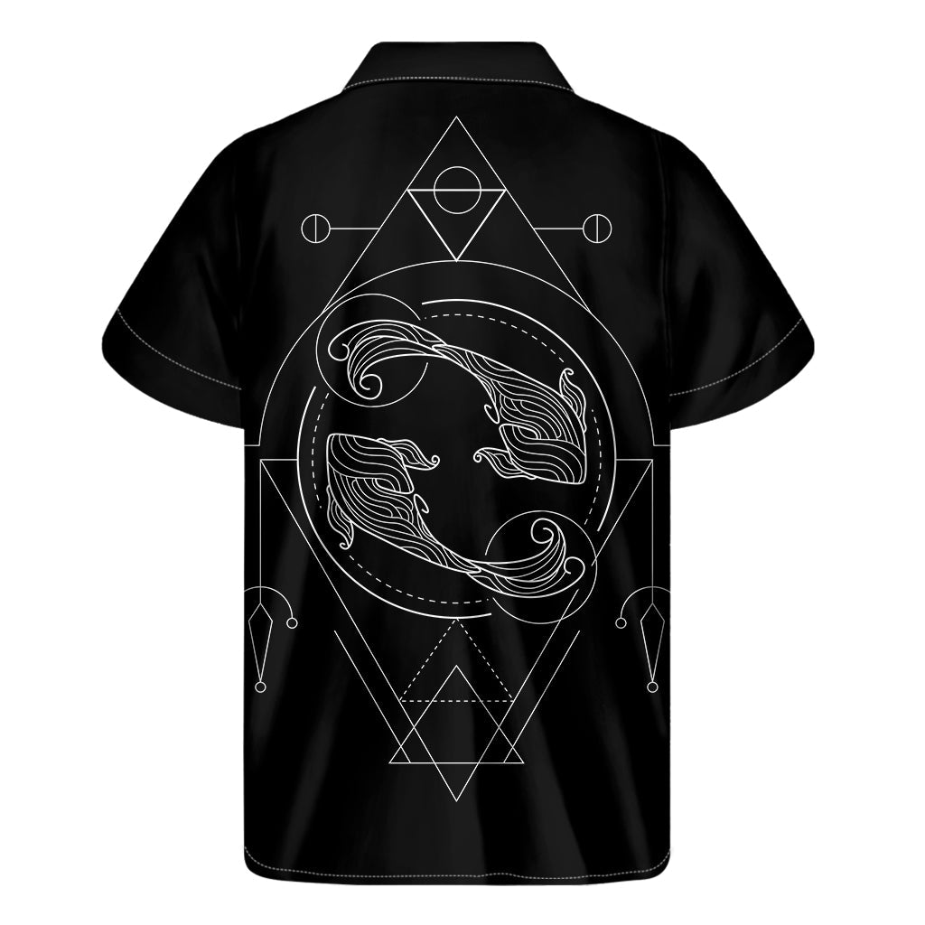 Pisces Paradise: Men&#39;s Hawaiian Short Sleeve Shirt in Black and White - 2