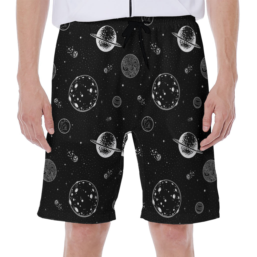 Black and White Planets Hawaiian Men&#39;s Beach Shorts: Outfit for Island Vibes - 1