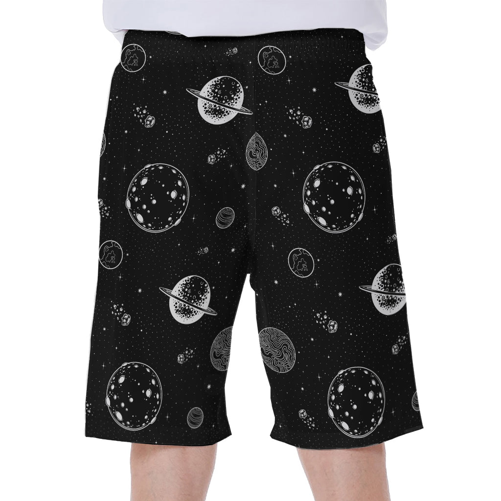 Black and White Planets Hawaiian Men&#39;s Beach Shorts: Outfit for Island Vibes - 2