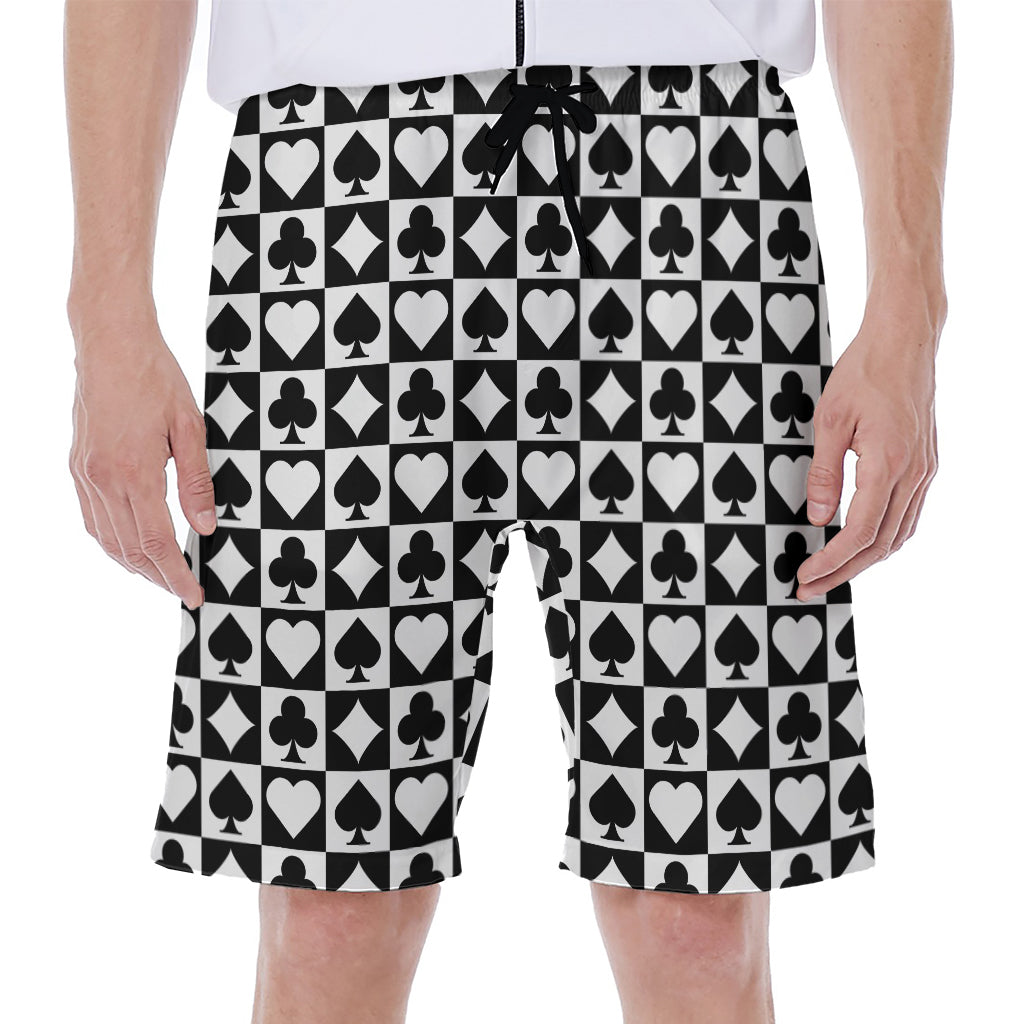 Black and White Playing Card Suits Print Hawaiian Men&#39;s Beach Shorts - 1