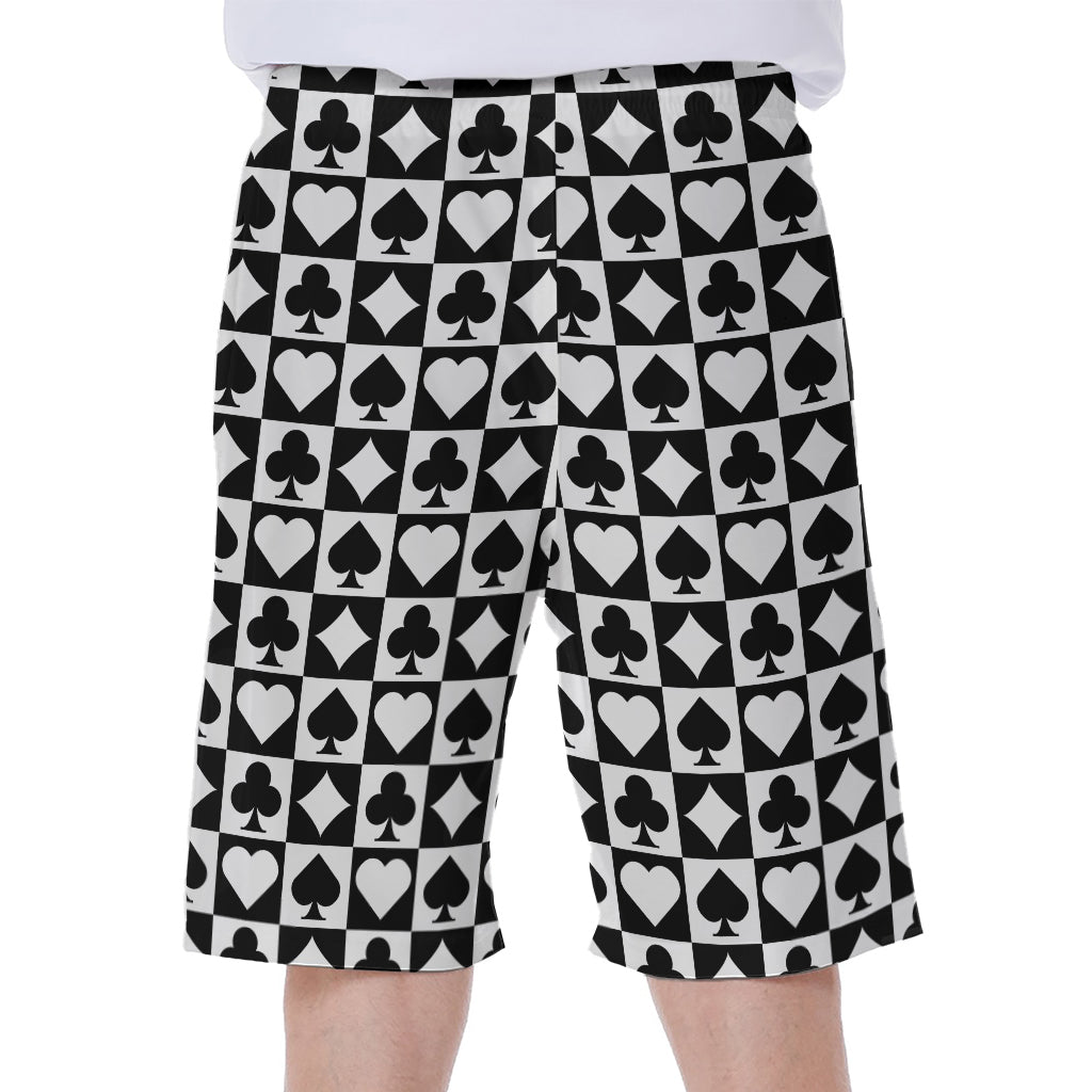 Black and White Playing Card Suits Print Hawaiian Men&#39;s Beach Shorts - 2