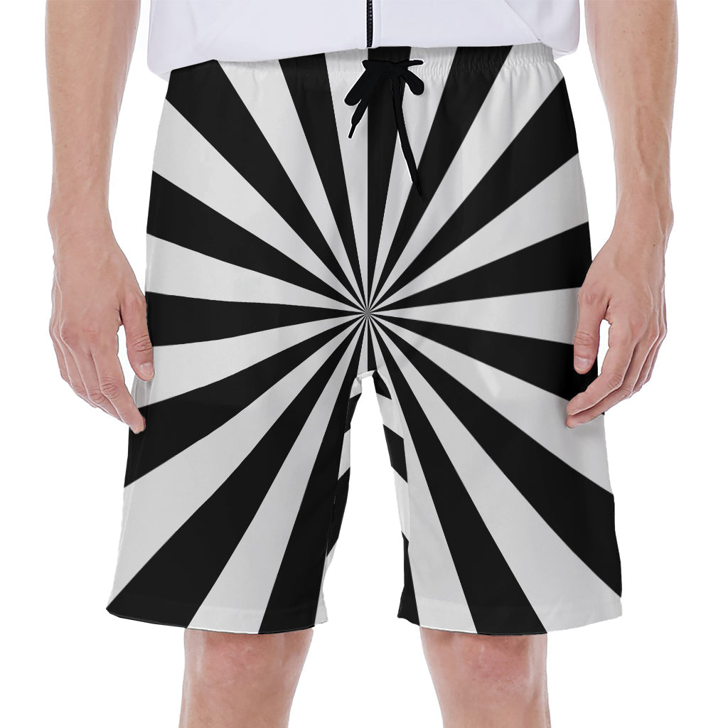 Black and White Radial Rays Print Hawaiian Men's Beach Shorts - 1