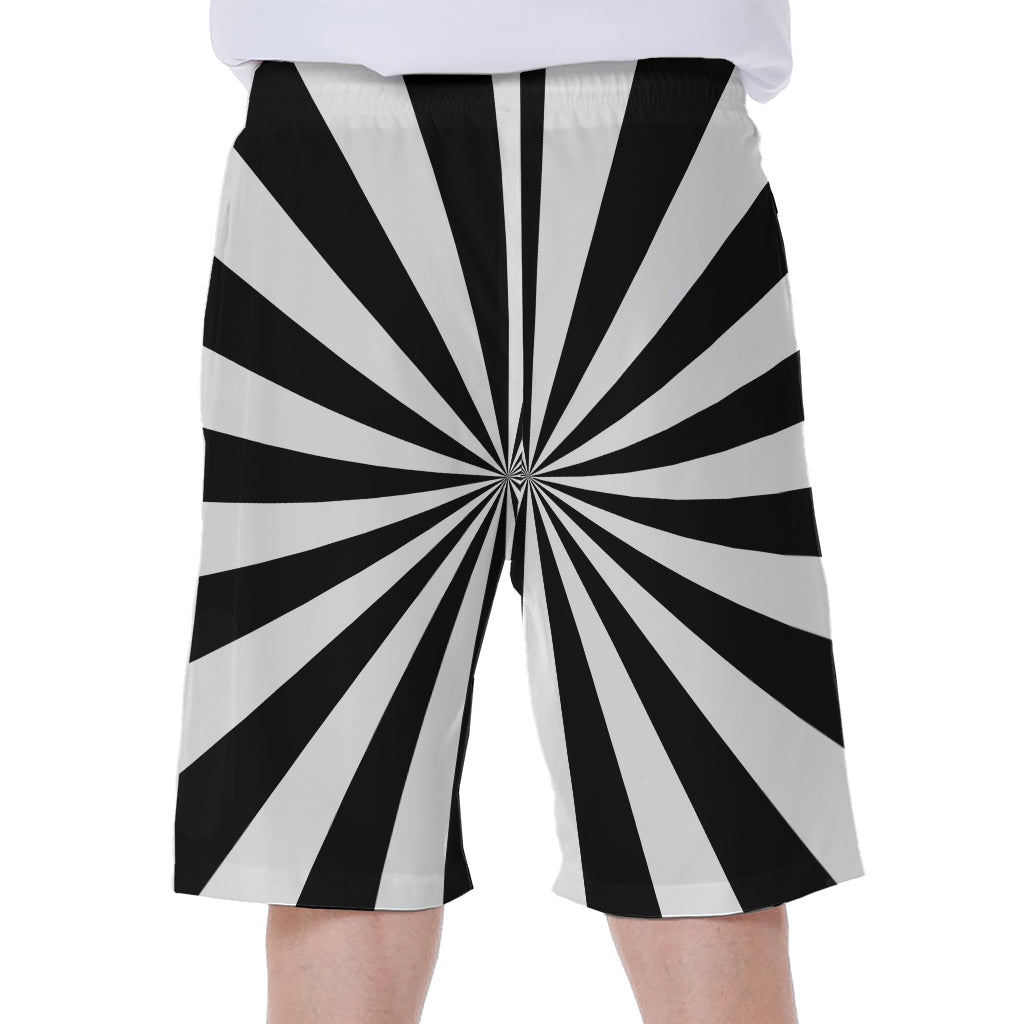 Black and White Radial Rays Print Hawaiian Men's Beach Shorts - 1