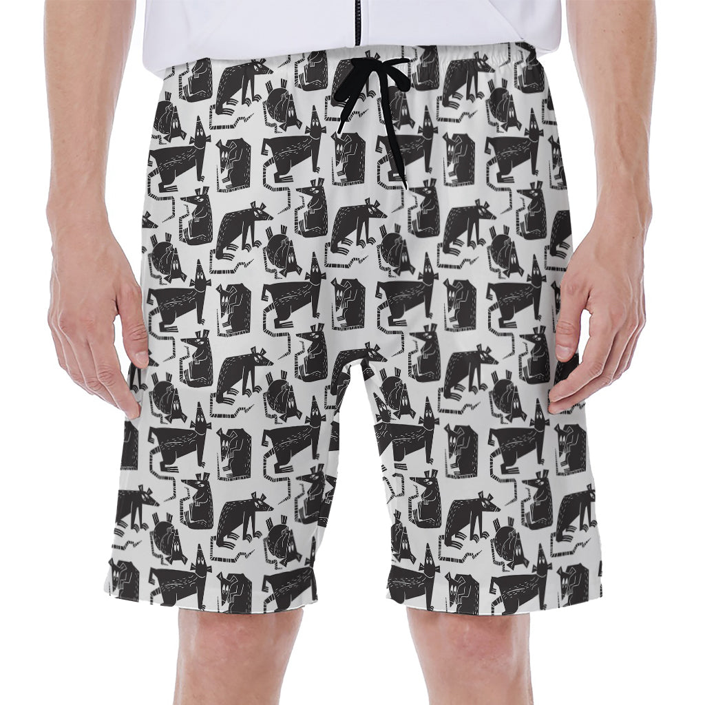 Black and White Rat Pattern Hawaiian Men's Beach Shorts - 1