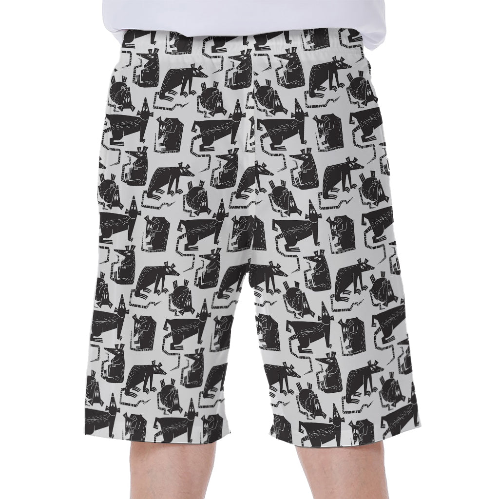 Black and White Rat Pattern Hawaiian Men's Beach Shorts - 1