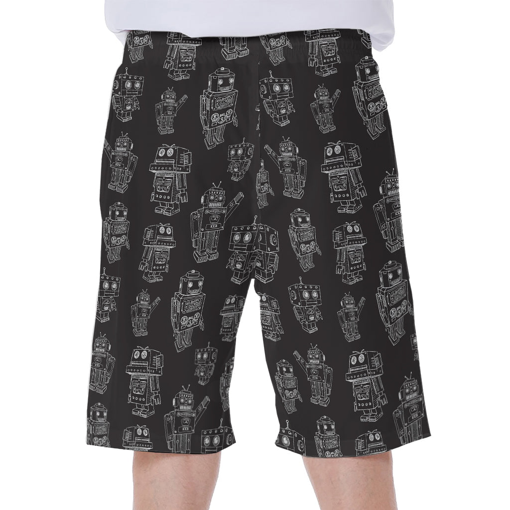 Black and White Robot Pattern Hawaiian Men's Beach Shorts - 1