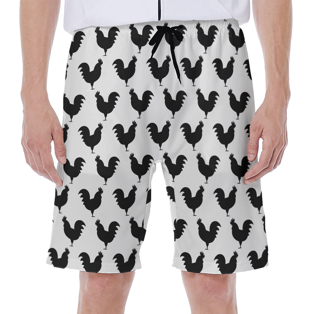 Black and White Rooster Pattern Hawaiian Men's Beach Shorts - 1